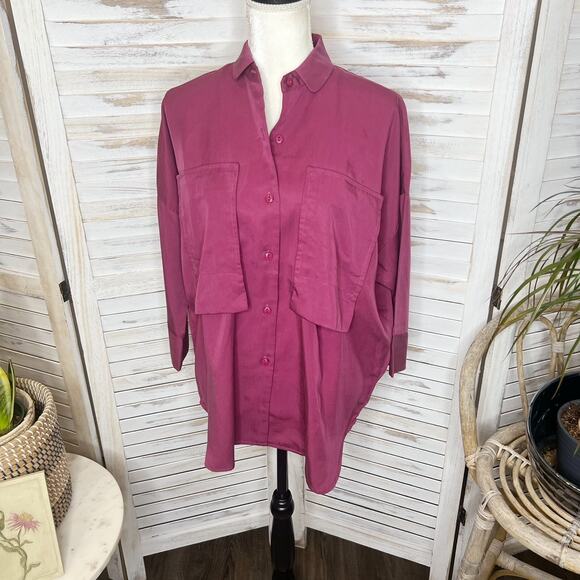 KIAH Women's The South Hampton Maternity Blouse Oversize Button Top Tencel Small - Picture 14 of 15